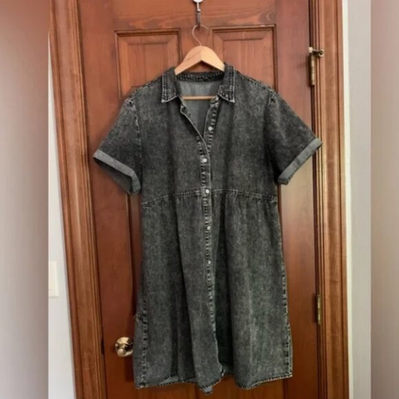 Babydoll Black distressed button down denim dress - XL - Picture 4 of 6